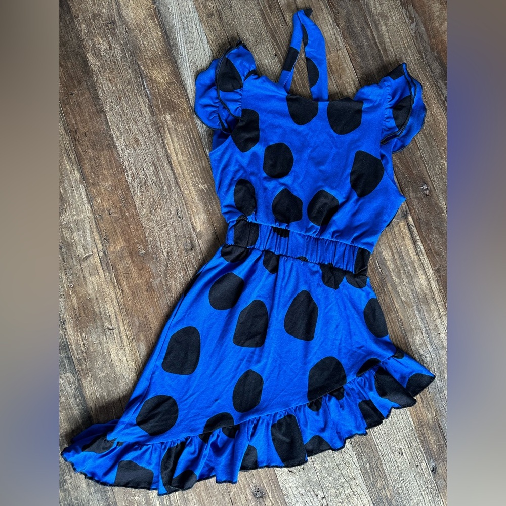 Wauw Capow Alia Blue and Black Polka Dot Dress 5T